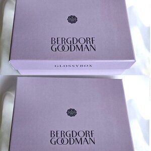 Lot of 2 Bergdorf Goodman Lavender Gift Box with Ribbon & Tissue 8.25"x6.5"x2.5"